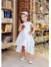 Ivory Satin Double Layer Skirt High Low Flower Girl Dress Ivory Satin Double Layer Skirt High Low Flower Girl Dress